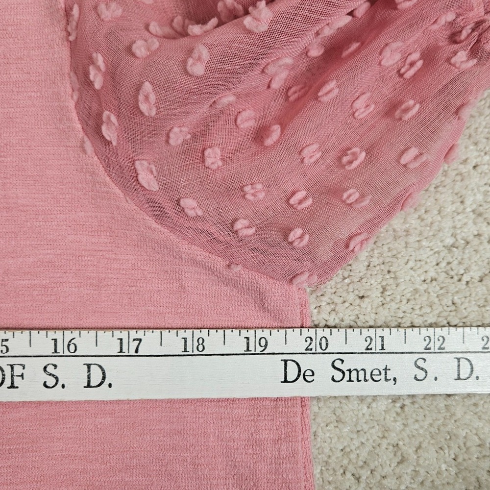 Maeve By Anthropologie Top L Pink Swiss Dot Puff Sleeve Fairy Romantic Crew Neck - Picture 5 of 6
